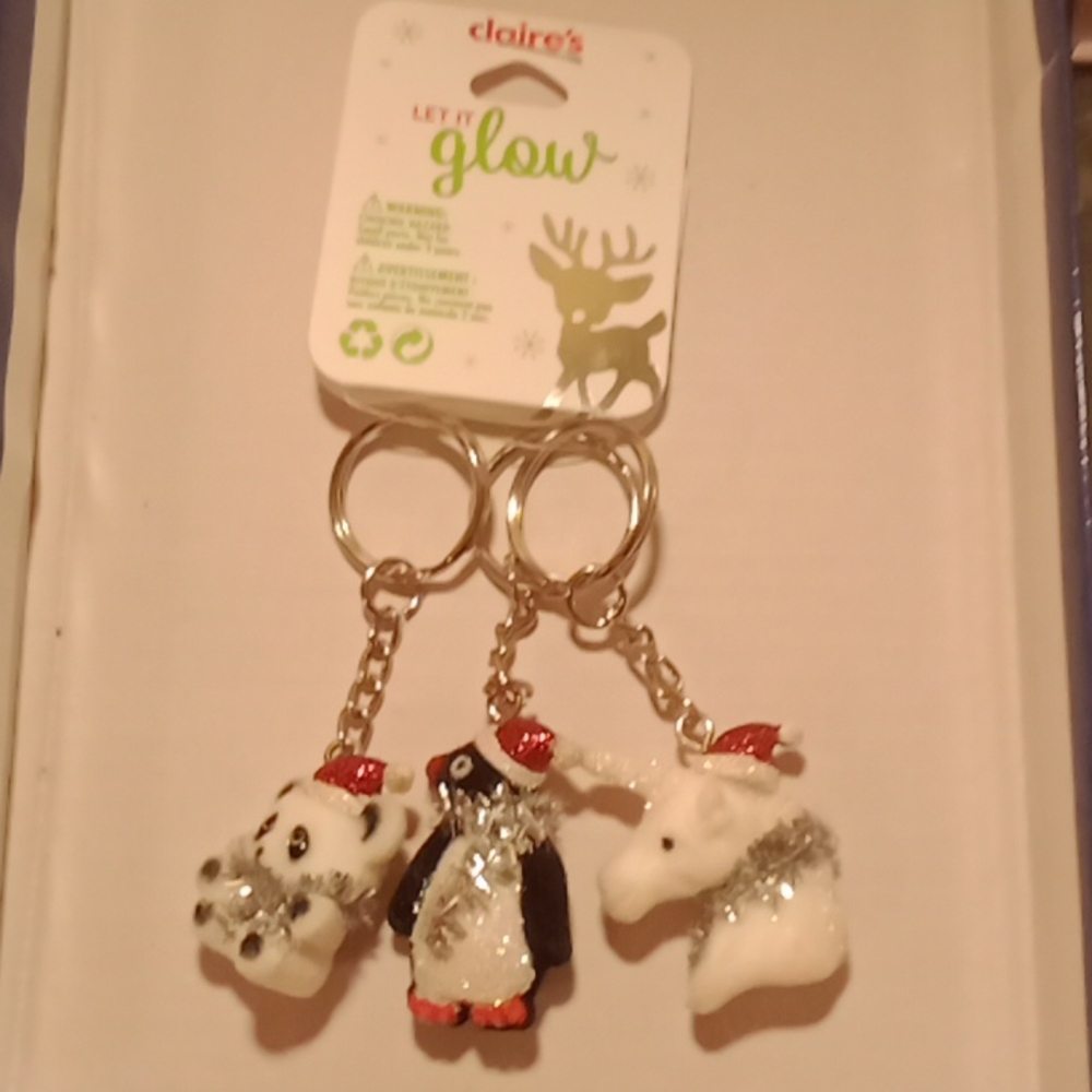 NWT "Claire's" set of 3 glitter Christmas keychains